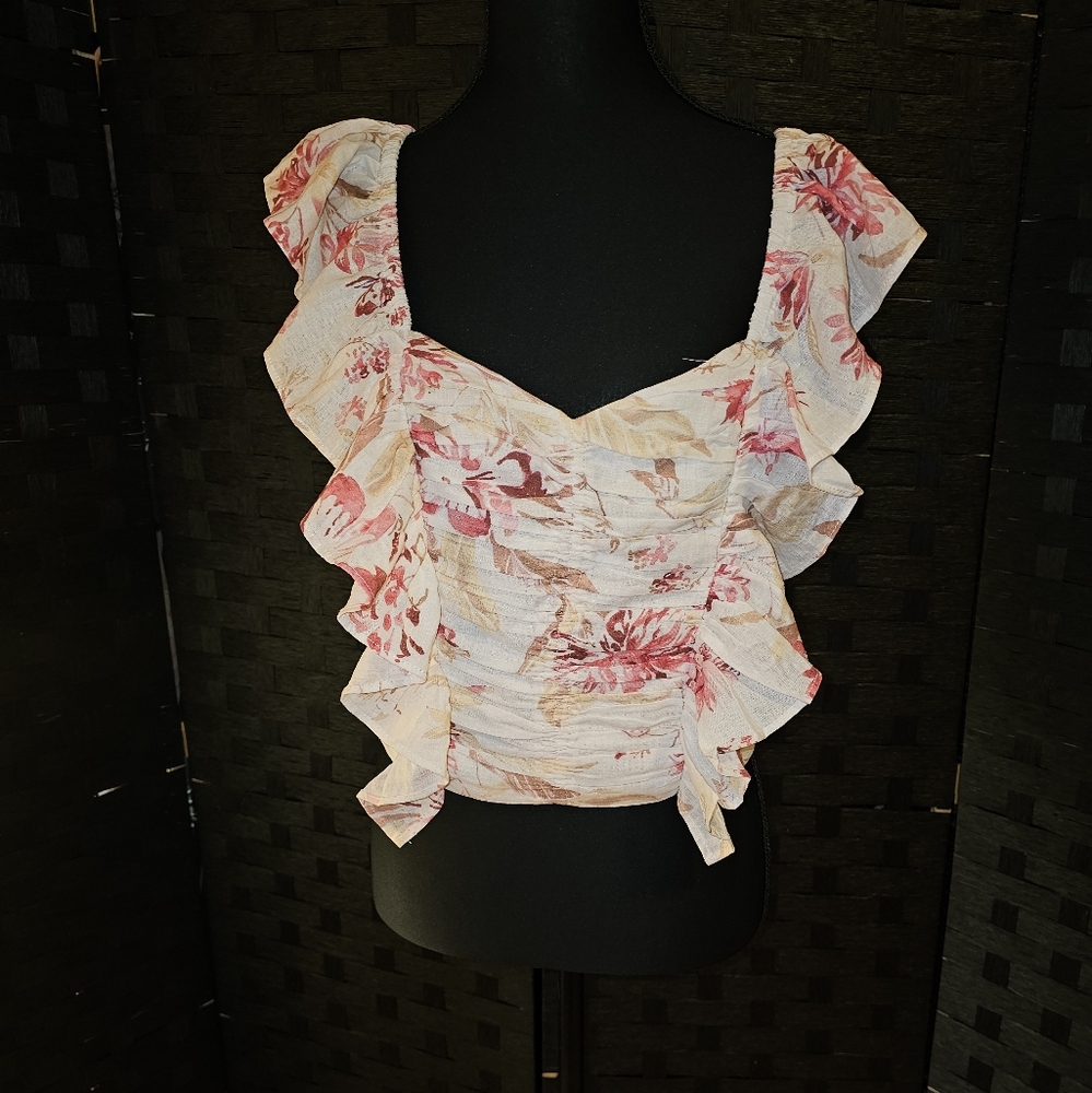 Floral Ruffle Sleeve Top